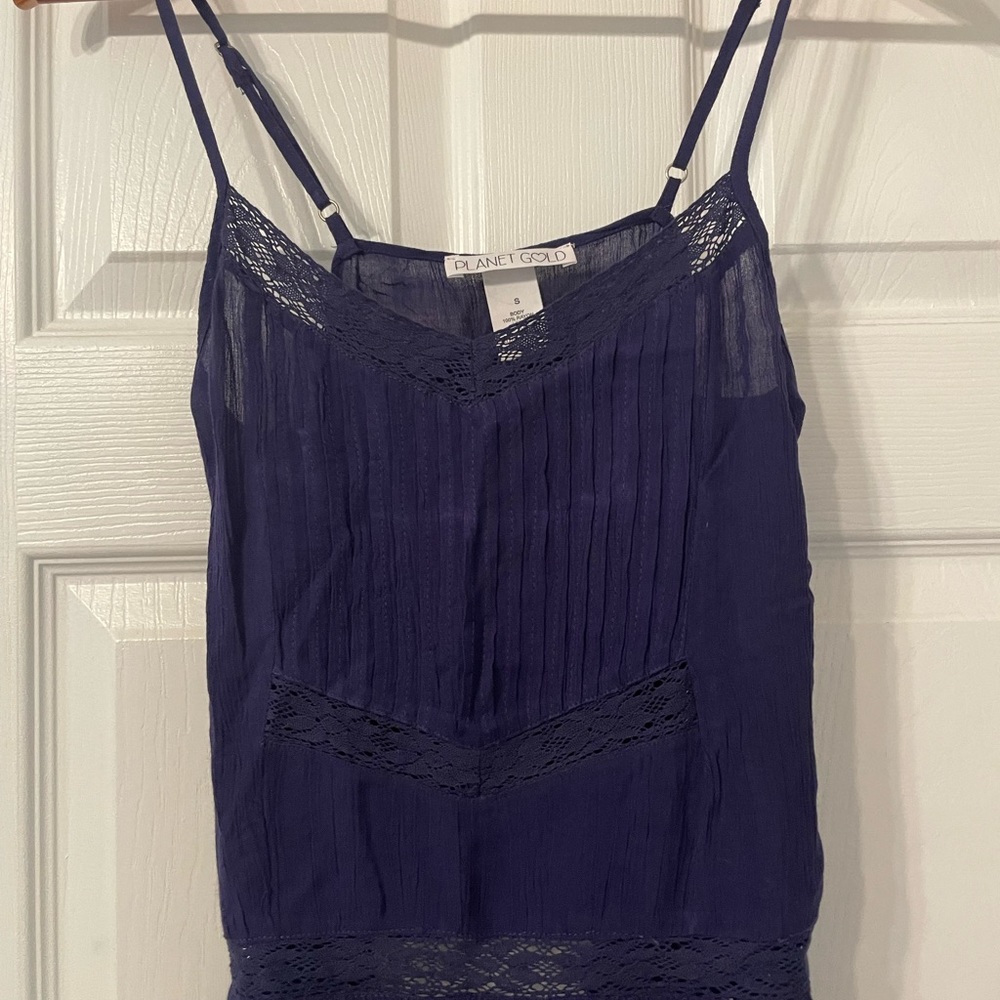 Blue adjustable spaghetti strap top